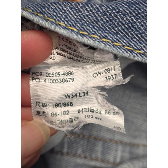 Levis Mens 505 Jeans Sz 33x33 Blue Denim Straight Medium Wash Work Distressed - Picture 8 of 9